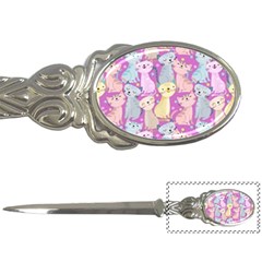 Colorful Cute Cat Seamless Pattern Purple Background Letter Opener by Vaneshart