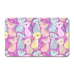 Colorful Cute Cat Seamless Pattern Purple Background Magnet (rectangular) by Vaneshart