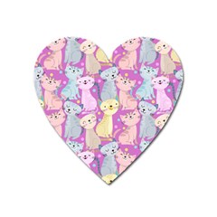 Colorful Cute Cat Seamless Pattern Purple Background Heart Magnet by Vaneshart