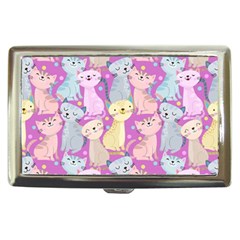 Colorful Cute Cat Seamless Pattern Purple Background Cigarette Money Case by Vaneshart