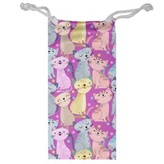 Colorful Cute Cat Seamless Pattern Purple Background Jewelry Bag by Vaneshart