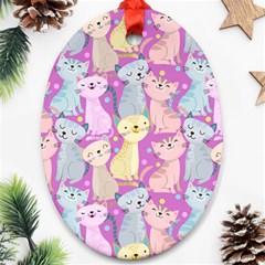 Colorful Cute Cat Seamless Pattern Purple Background Oval Ornament (two Sides) by Vaneshart