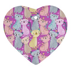 Colorful Cute Cat Seamless Pattern Purple Background Heart Ornament (two Sides) by Vaneshart