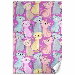 Colorful Cute Cat Seamless Pattern Purple Background Canvas 24  X 36  by Vaneshart