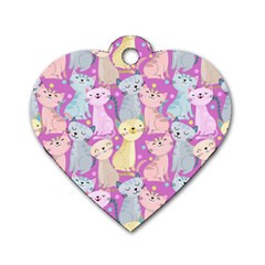 Colorful Cute Cat Seamless Pattern Purple Background Dog Tag Heart (two Sides) by Vaneshart