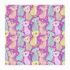 Colorful Cute Cat Seamless Pattern Purple Background Medium Glasses Cloth by Vaneshart