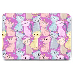 Colorful Cute Cat Seamless Pattern Purple Background Large Doormat  by Vaneshart