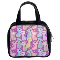 Colorful Cute Cat Seamless Pattern Purple Background Classic Handbag (two Sides) by Vaneshart