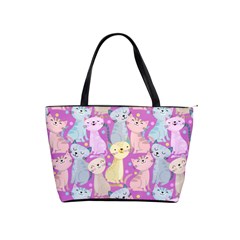 Colorful Cute Cat Seamless Pattern Purple Background Classic Shoulder Handbag by Vaneshart