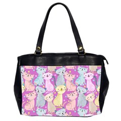 Colorful Cute Cat Seamless Pattern Purple Background Oversize Office Handbag (2 Sides) by Vaneshart