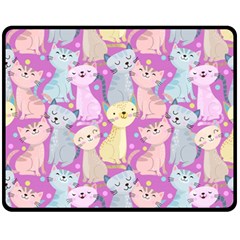 Colorful Cute Cat Seamless Pattern Purple Background Fleece Blanket (medium)  by Vaneshart