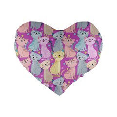 Colorful Cute Cat Seamless Pattern Purple Background Standard 16  Premium Heart Shape Cushions by Vaneshart