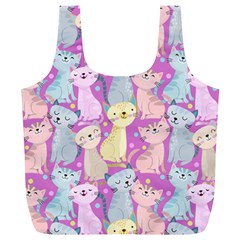 Colorful Cute Cat Seamless Pattern Purple Background Full Print Recycle Bag (xl) by Vaneshart