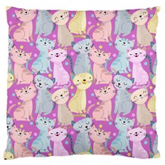 Colorful Cute Cat Seamless Pattern Purple Background Large Flano Cushion Case (one Side) by Vaneshart