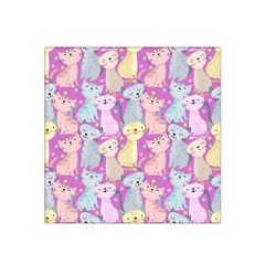 Colorful Cute Cat Seamless Pattern Purple Background Satin Bandana Scarf by Vaneshart