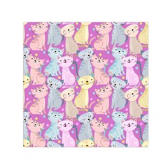 Colorful Cute Cat Seamless Pattern Purple Background Small Satin Scarf (square) by Vaneshart