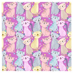 Colorful Cute Cat Seamless Pattern Purple Background Wooden Puzzle Square by Vaneshart