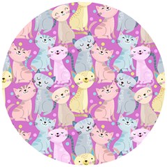 Colorful Cute Cat Seamless Pattern Purple Background Wooden Puzzle Round by Vaneshart