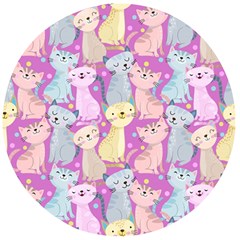 Colorful Cute Cat Seamless Pattern Purple Background Wooden Bottle Opener (round) by Vaneshart