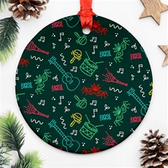 Guitars Musical Notes Seamless Carnival Pattern Round Ornament (two Sides) by Vaneshart