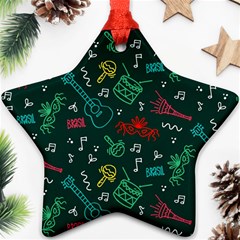 Guitars Musical Notes Seamless Carnival Pattern Star Ornament (two Sides) by Vaneshart