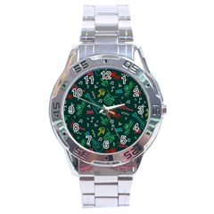 Guitars Musical Notes Seamless Carnival Pattern Stainless Steel Analogue Watch by Vaneshart