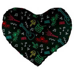 Guitars Musical Notes Seamless Carnival Pattern Large 19  Premium Heart Shape Cushions by Vaneshart