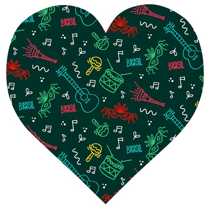 Guitars Musical Notes Seamless Carnival Pattern Wooden Puzzle Heart