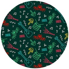 Guitars Musical Notes Seamless Carnival Pattern Wooden Puzzle Round by Vaneshart