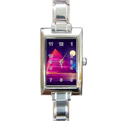 Egyptian Pyramids Night Landscape Cartoon Rectangle Italian Charm Watch by Vaneshart