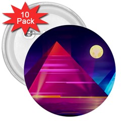 Egyptian Pyramids Night Landscape Cartoon 3  Buttons (10 Pack)  by Vaneshart