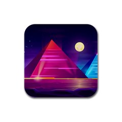 Egyptian Pyramids Night Landscape Cartoon Rubber Square Coaster (4 Pack)  by Vaneshart