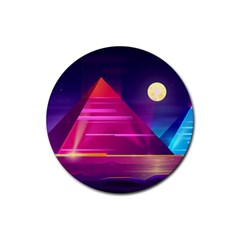 Egyptian Pyramids Night Landscape Cartoon Rubber Coaster (round)  by Vaneshart