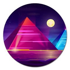 Egyptian Pyramids Night Landscape Cartoon Magnet 5  (round) by Vaneshart