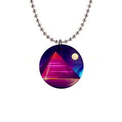 Egyptian Pyramids Night Landscape Cartoon 1  Button Necklace