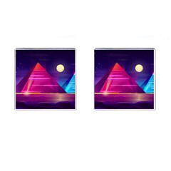 Egyptian Pyramids Night Landscape Cartoon Cufflinks (square) by Vaneshart