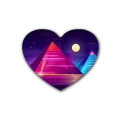 Egyptian Pyramids Night Landscape Cartoon Heart Coaster (4 Pack)  by Vaneshart