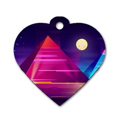 Egyptian Pyramids Night Landscape Cartoon Dog Tag Heart (one Side) by Vaneshart