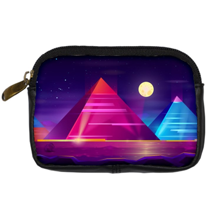 Egyptian Pyramids Night Landscape Cartoon Digital Camera Leather Case