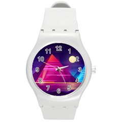 Egyptian Pyramids Night Landscape Cartoon Round Plastic Sport Watch (m) by Vaneshart