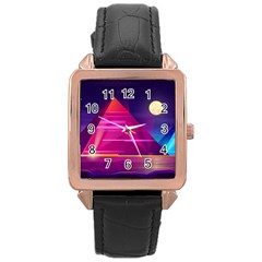 Egyptian Pyramids Night Landscape Cartoon Rose Gold Leather Watch  by Vaneshart