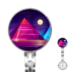 Egyptian Pyramids Night Landscape Cartoon Stainless Steel Nurses Watch by Vaneshart