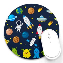 Big Set Cute Astronauts Space Planets Stars Aliens Rockets Ufo Constellations Satellite Moon Rover V Round Mousepads by Vaneshart