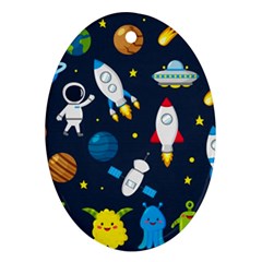 Big Set Cute Astronauts Space Planets Stars Aliens Rockets Ufo Constellations Satellite Moon Rover V Ornament (oval) by Vaneshart