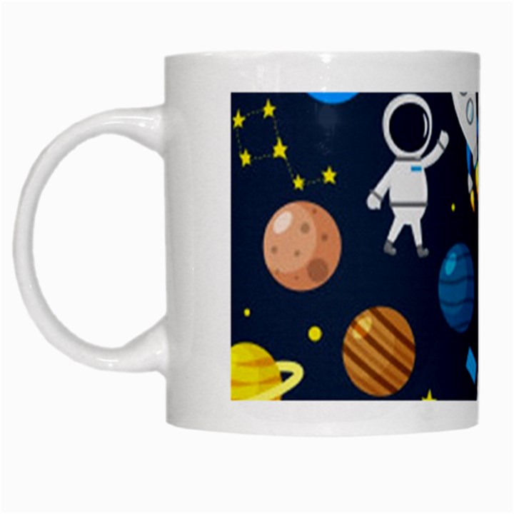 Big Set Cute Astronauts Space Planets Stars Aliens Rockets Ufo Constellations Satellite Moon Rover V White Mugs