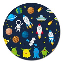 Big Set Cute Astronauts Space Planets Stars Aliens Rockets Ufo Constellations Satellite Moon Rover V Magnet 5  (round) by Vaneshart