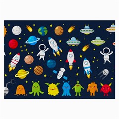 Big Set Cute Astronauts Space Planets Stars Aliens Rockets Ufo Constellations Satellite Moon Rover V Large Glasses Cloth (2 Sides) by Vaneshart