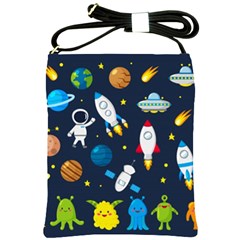 Big Set Cute Astronauts Space Planets Stars Aliens Rockets Ufo Constellations Satellite Moon Rover V Shoulder Sling Bag by Vaneshart