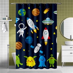 Big Set Cute Astronauts Space Planets Stars Aliens Rockets Ufo Constellations Satellite Moon Rover V Shower Curtain 48  X 72  (small)  by Vaneshart