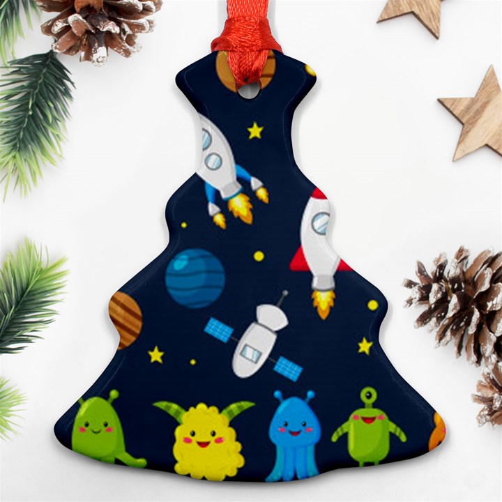 Big Set Cute Astronauts Space Planets Stars Aliens Rockets Ufo Constellations Satellite Moon Rover V Christmas Tree Ornament (Two Sides)